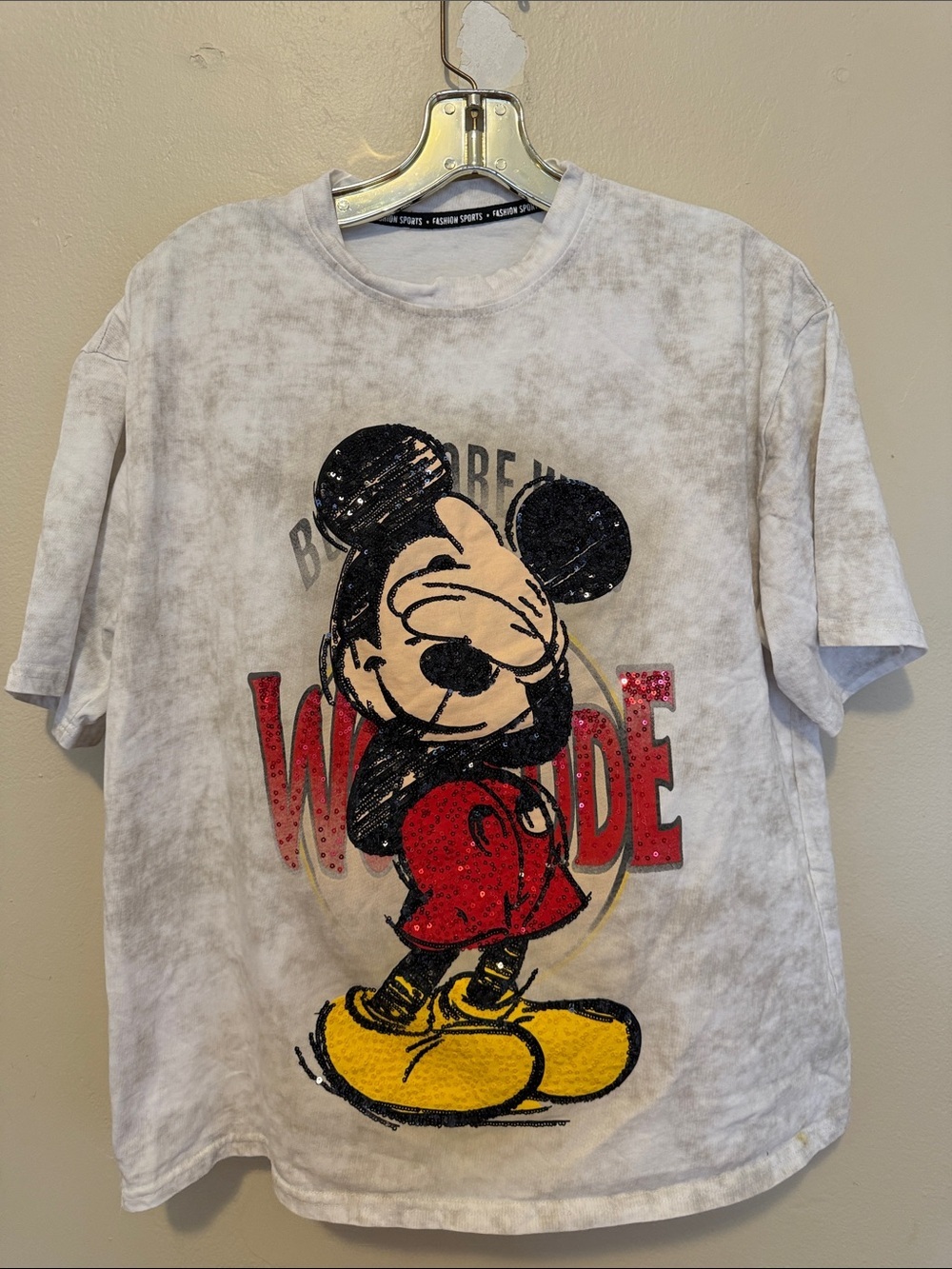 Graphic Mickey Mouse Sequin Tee - White/Red/Yellow
